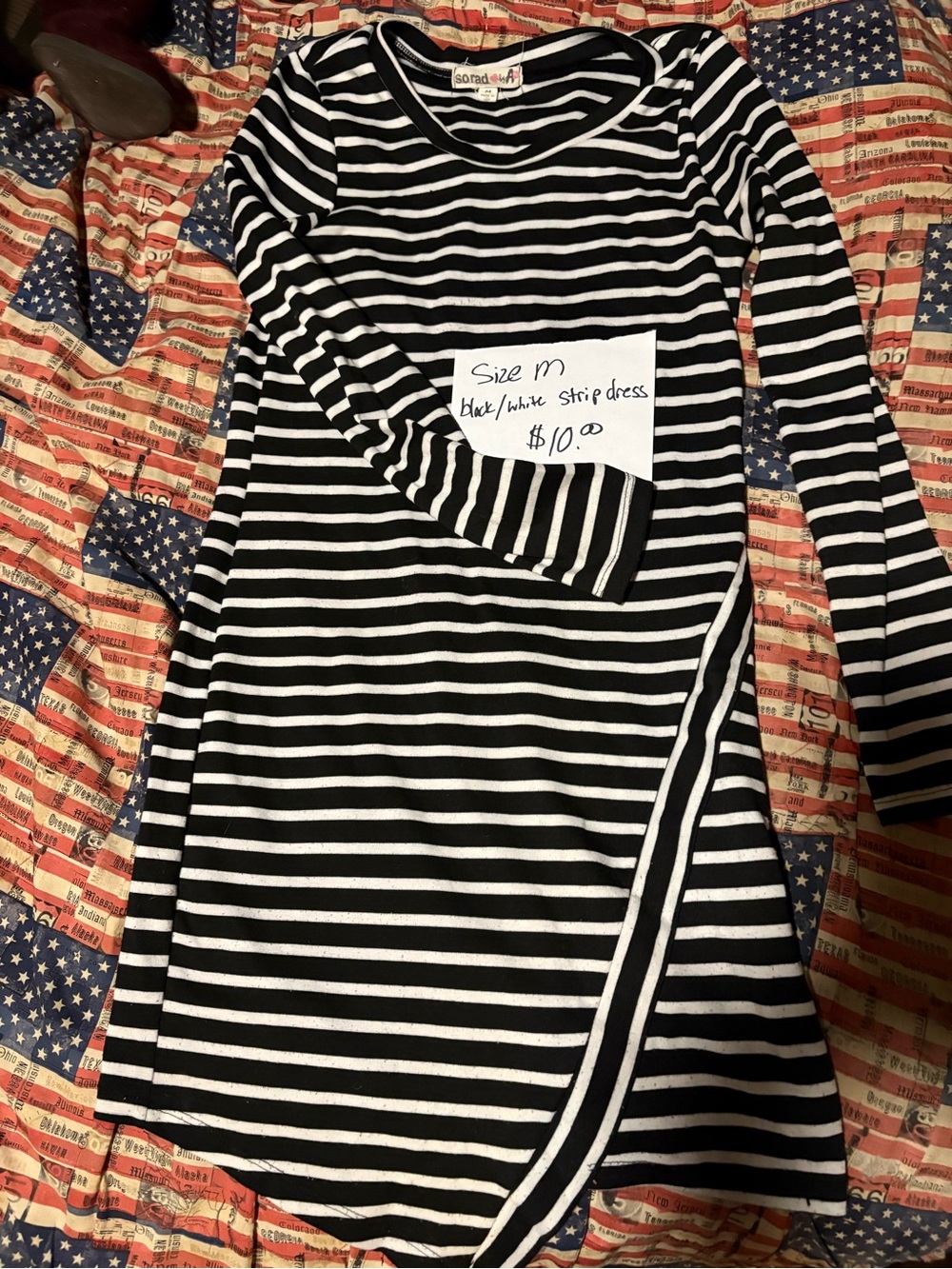 Black and White Striped Long-Sleeve Dress